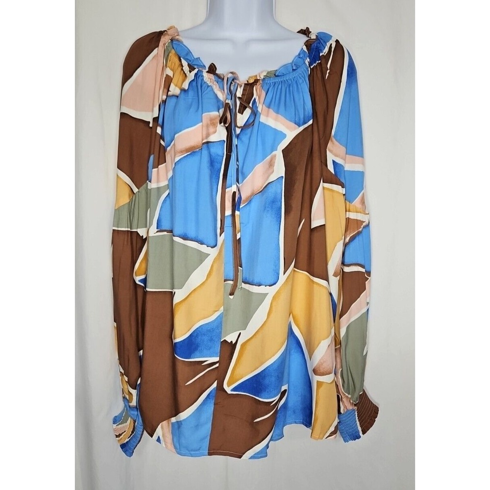Perch by Blu Pepper Juniors Geometric Print Long Sleeve Pullover Blouse Size 2X